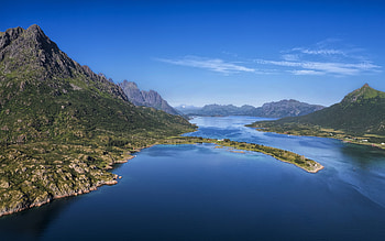 Lofoten, archipelago, Norwegian sea, coast, Lofoten panorama, Lofoten aerial view, spring, mountain landscape, Norway HD wallpaper