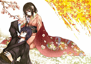 Anime, Girl, Tenderness, Guy, Kimono HD wallpaper