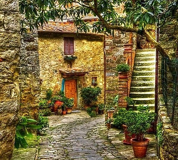 Stone Street, old, arcitecture, stone, beautiful, flowers, houses HD wallpaper