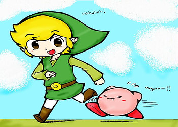 Toon Link & Kirby, zelda, toon link, video games, kirby HD wallpaper