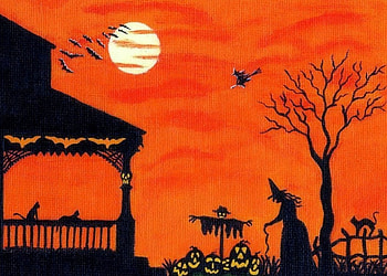 Heading Home, fall, cats, colors, paintings, love four season, witch, pumpkins, halloween, witches, autumn, draw and paint, moons HD wallpaper