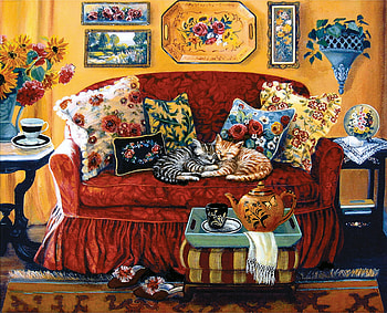 Tea Time F1C, animal, art, cats, feline, beautiful, artwork, wide screen, painting, pets HD wallpaper