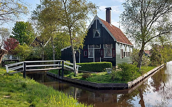 House in Netherlands, bridge, canal, Netherlands, house, trees HD wallpaper