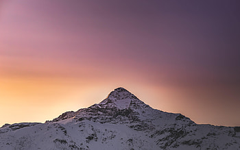 Nature, Sunset, Mountains, Snow, Vertex, Top, Snow Covered, Snowbound HD wallpaper