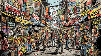 Bustling Street Market —, Graffiti HD wallpaper