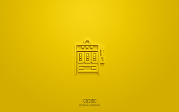 Casino 3d icon, yellow background, 3d symbols, Casino, games icons, 3d icons, Casino sign, games 3d icons HD wallpaper
