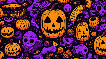 Violet and Orange Halloween Pattern, pattern, holiday, halloween HD wallpaper