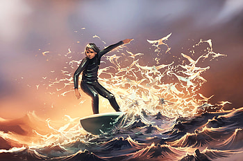 Art, Waves, Serfing, Guy, Surfer HD wallpaper