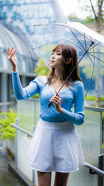 brunette, umbrella, woman, asian HD phone wallpaper