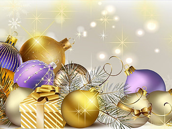 'Sparkling of Decorations', colors, ribbons, bows, sparkles, gold, vector arts, shining, holiday, abstract, attractions in dreams, ornaments, balls, beautiful, greetings, seasons, purple, love four seasons, pretty, decorations, xmas and new year, lovely, tinsel HD wallpaper