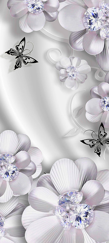 CrystalFlowers, aqua, Gray, art, diamond, Butterfly, flower HD phone wallpaper