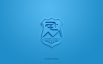 Azul Claro Numazu, creative 3D logo, blue background, J3 League, 3d emblem, Japan Football Club, Numazu, Japan, 3d art, football, Azul Claro Numazu 3d logo HD wallpaper