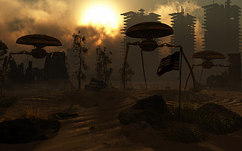 Sunset of Man, invasion, apocalypse, war of the worlds, desolation, alien, desctruction HD wallpaper
