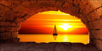 Sailing yacht at Sunset, Silhouette, Horizon, Rocks, Travel HD wallpaper