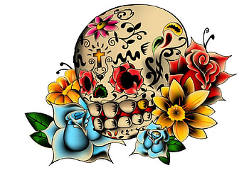 DRAWING OF A SUGAR SKULL, DAY, SUGAR, DARWING, DRAWING, SKULL, DEAD HD wallpaper