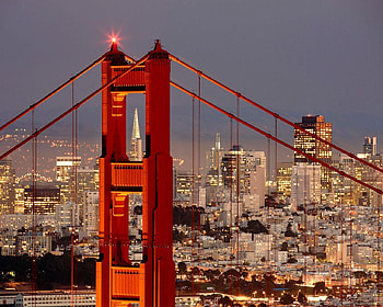 Golden Gate Bridge San Francisco, night, golden, architecture, gate, large, orange, lights, bridge, building, nature, sky, steel, sanfrancisco HD wallpaper