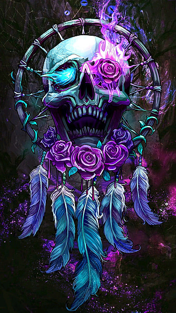 Skull dreamcatcher, magenta, art HD phone wallpaper