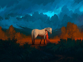 Art, Girl, Care, Horse, Friends HD wallpaper