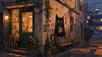 Cozy Cat Cafe —, Mural HD wallpaper