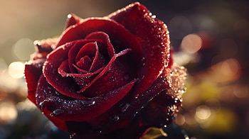 Dew-Kissed Red Rose — Quad Floral, Dew Drop HD wallpaper