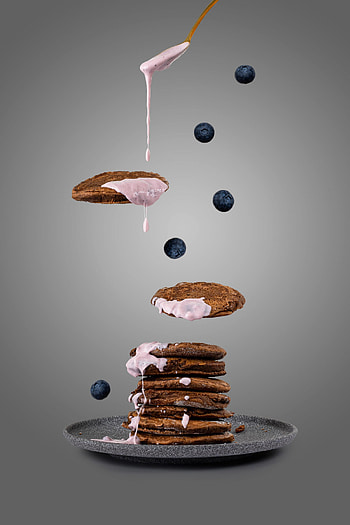Food, Bilberries, Berries, Plate, Pancakes, Yogurt, Yoghurt HD phone wallpaper