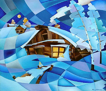 Abstract blue winter, winter, blue, digital, painting, art HD wallpaper