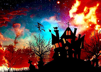 House on The Hill, Sunset, house, colors, Black, spooky, Fantasy, halloween, haunted, sky HD wallpaper