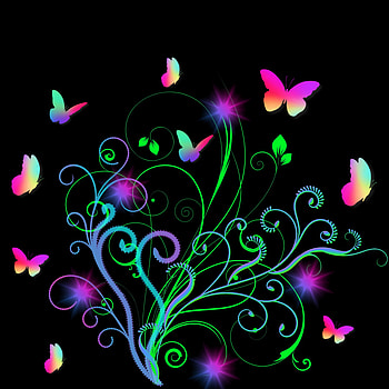 Neon butterfly bush bg, flowers, butterflies, background, plant, colorful HD phone wallpaper