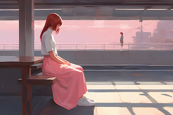 Loneliness On The Railway Tracks, anime-girl, anime, pink, artist, artwork, digital-art HD wallpaper