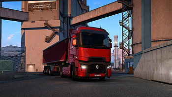 Euro Truck Simulator 2 – Red Truck in Industrial Setting, vehicle, Truck, video game, Euro Truck Simulator 2 HD wallpaper