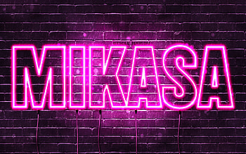 Happy Birtay Mikasa, , pink neon lights, Mikasa name, creative, Mikasa Happy Birtay, Mikasa Birtay, popular japanese female names, with Mikasa name, Mikasa HD wallpaper