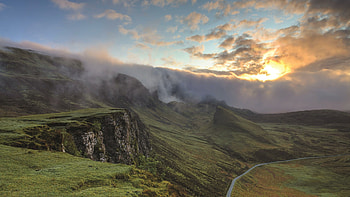 Skye Scotland clouds sunset, Wide screen HD wallpaper