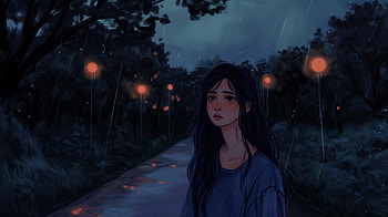 Melancholic Lofi Girl in Rainy Night -, sad lofi girl, girl, rain, path, nighttime HD wallpaper