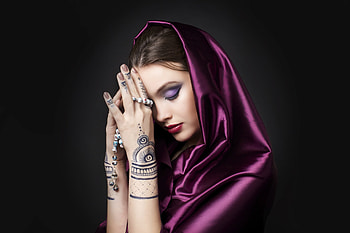 Beauty, purple, pink, black, model, tattoo, girl, woman, hand HD wallpaper