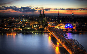 Cities, Rivers, Night, Building, Lights, Bridge, Cologne, Koln HD wallpaper