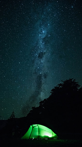 Tent, outdoor, starry night, milky way HD phone wallpaper