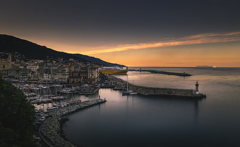 Landscape coast city harbor, Sardinian sea views, Ship in Sardinia, scenery HD wallpaper