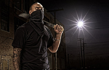 Machete Nights, buildings, mask, fantasy, windows, machete, male HD wallpaper