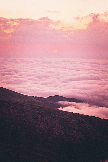 Nature, Sunset, Pink, Clouds, Slope, Hill HD phone wallpaper