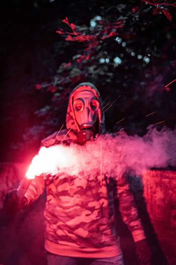 Fire, Smoke, Sparks, Miscellanea, Miscellaneous, Mask, Gas Mask, Human, Person HD phone wallpaper