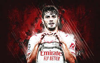 Brahim Diaz, AC Milan, Spanish footballer, attacking midfielder, portrait, red stone background, football, Serie A, Italy HD wallpaper