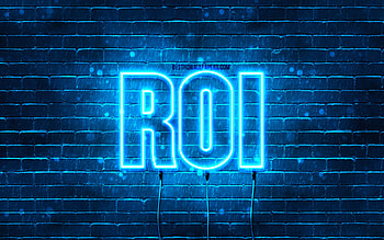 Happy Birtay Roi, , blue neon lights, Roi name, creative, Roi Happy Birtay, Roi Birtay, popular french male names, with Roi name, Roi HD wallpaper