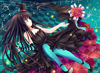Akiyama Mio, sexy, blue eyes, cute, ribbons, girl, black hair, long hair, dress, rose, anime, k-on HD wallpaper