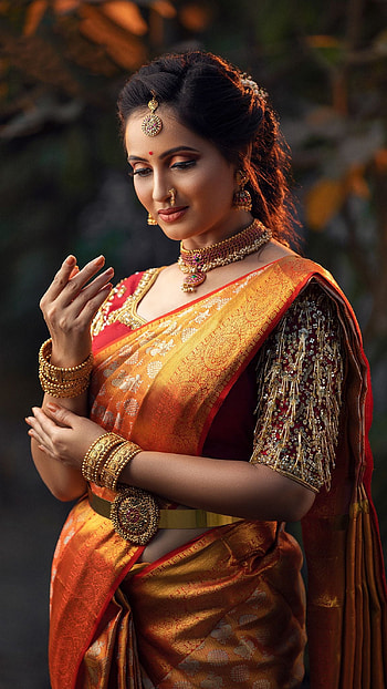 Mounika Devi, saree lover, model HD phone wallpaper
