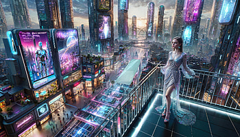 A Classical Girl In A Neon Fantasy Scifi World, dress, scifi, fantasy, artist, artwork, digital-art, deviantart HD wallpaper