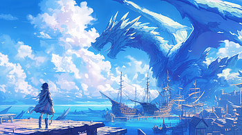 Majestic Dragon: A Anime Fantasy, Anime, fantasy, dragon, ocean, ship, fantasy anime HD wallpaper