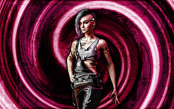 Judy Alvarez, purple grunge background, Cyberpunk 2077, RPG, fan art, Cyberpunk 2077 characters, vortex, Judy Alvarez Cyberpunk HD wallpaper
