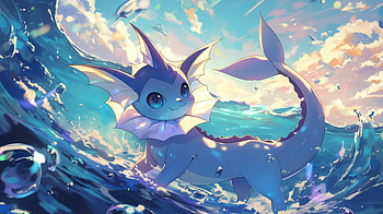 Anime of Vaporeon, the Blue Water Pokémon in a Stunning Ocean Scene, Anime, Pokemon, Vaporeon (Pokémon), water pokémon, blue anime HD wallpaper