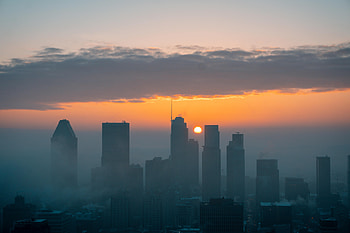 Cities, Sunset, Sun, City, View From Above, Fog HD wallpaper