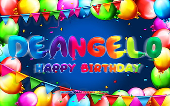 Happy Birtay Deangelo, , colorful balloon frame, Deangelo name, blue background, Deangelo Happy Birtay, Deangelo Birtay, popular american male names, Birtay concept, Deangelo HD wallpaper